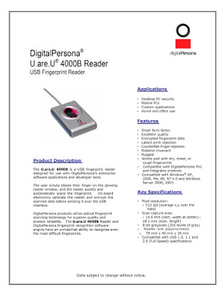 digitalpersona u.are.u 4000b fingerprint reader usb