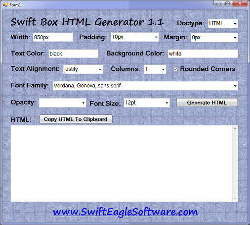 Swift Box HTML Generator Crack For Windows ⊳